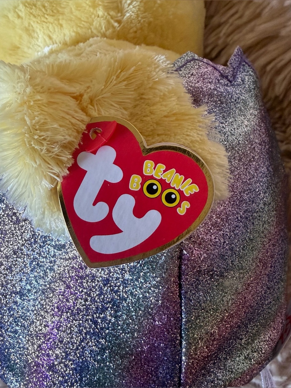 Ty Beanie Boos Plush - Baby Chick Yellow Head with Sparkling Purple/Silver egg